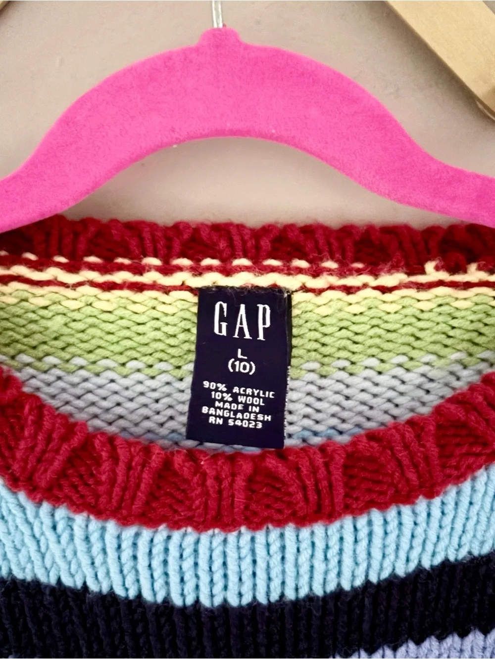 Vintage 2002 GAP Striped Chunky Knit Sweater Kids Large 10 Wool Blend Multicolor